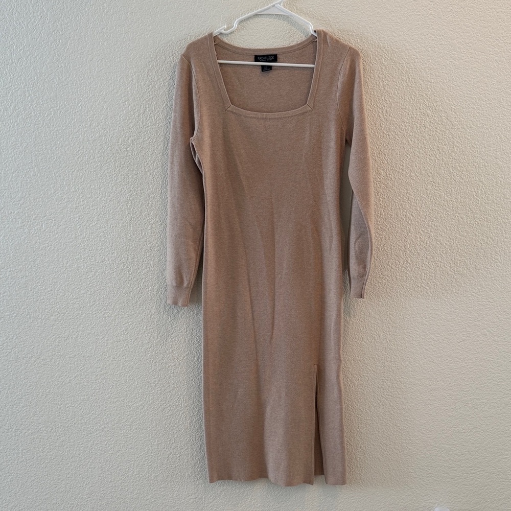 Tan Long Sleeve Sweater Dress